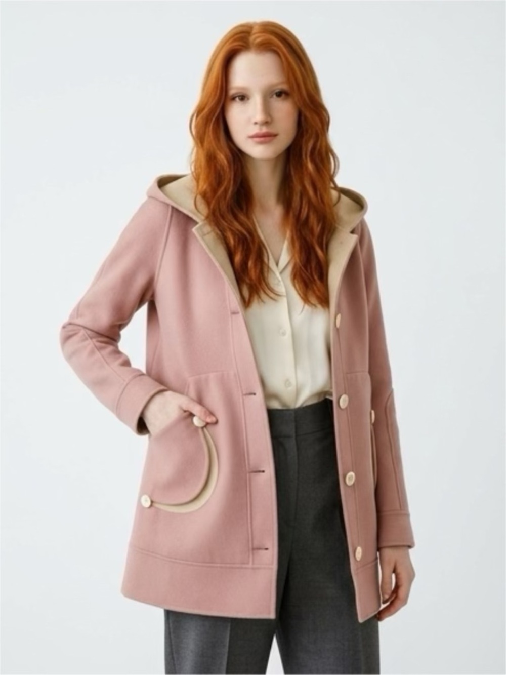EXQUISITE REVERSIBLE VINTAGE INSPIRED HOODED WOOL BLEND JACKET, MEDIUM